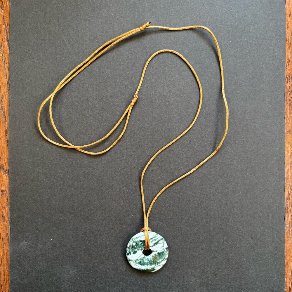 Handmade Moss Agate Round Pendant Necklace | Adjustable | Boho Gemstone Jewelry - Picture 2 of 5